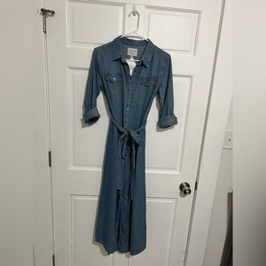 Long Sleeve Belted Denim Dress - Hayden - Size Small